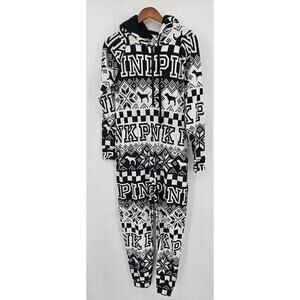 NWT VS Pink Women's Size S Black & White Winter/Holiday One-piece